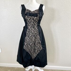 Vintage Lilli Diamond 1960s Black Chiffon Lace Bubble Bow Detail Pencil Dress